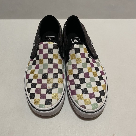 VANS Shoes Womens 9.5 M Asher Checkerboard Glitter Slip On Sneakers Multicolor - Picture 6 of 11